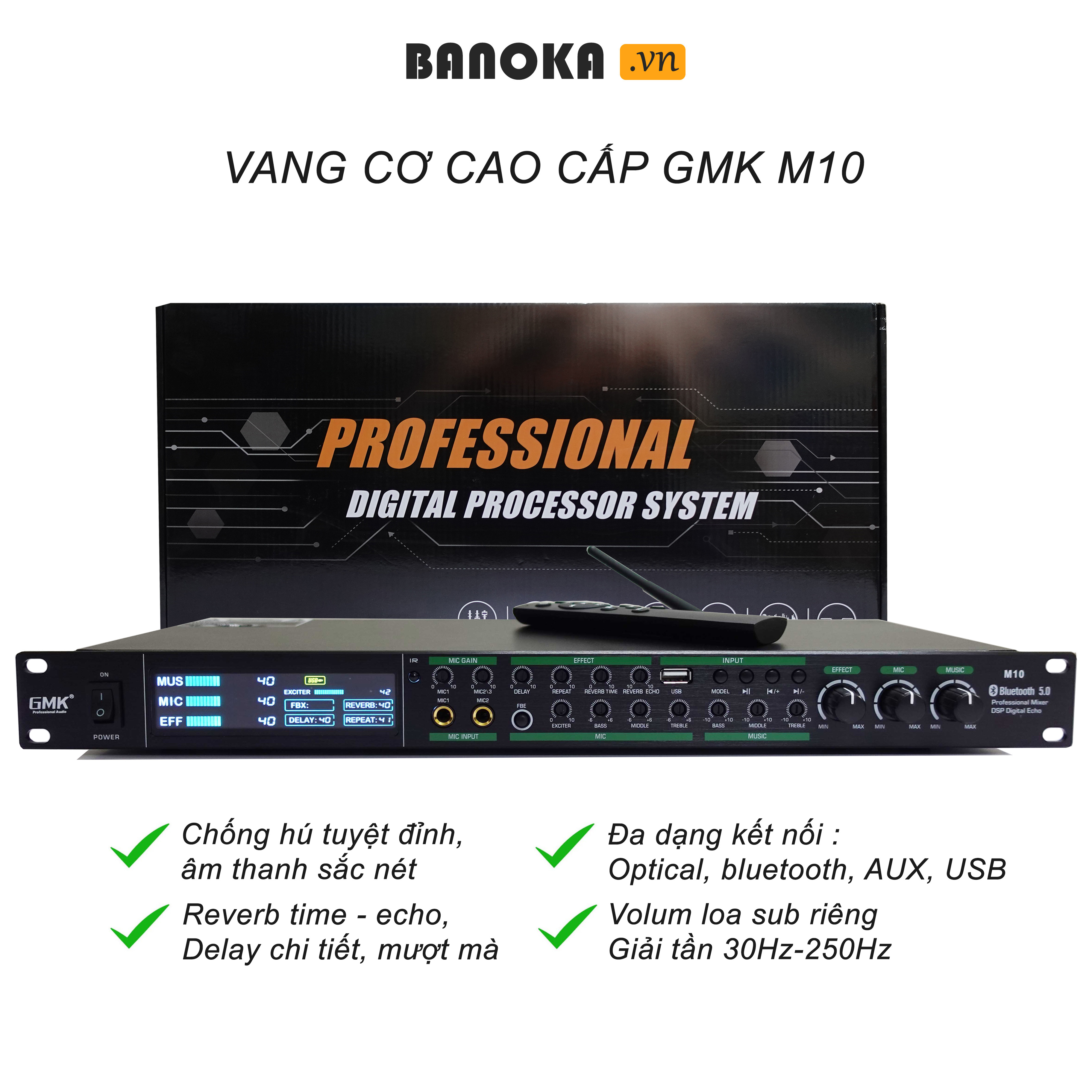 Vang cơ cao cấp GMK M10 phiên bản 2024 - Vang chống hú tuyệt vời, tinh chỉnh reverb chi tiết, echo delay bay bổng